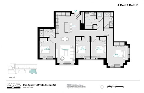 Floor plan for 1 bed, 1 bath, 123 sqft